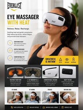Everlast White and Black Eye Massager with Heat